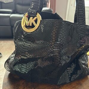 Michael Kors Black Shoulder Bag with Gold Accents